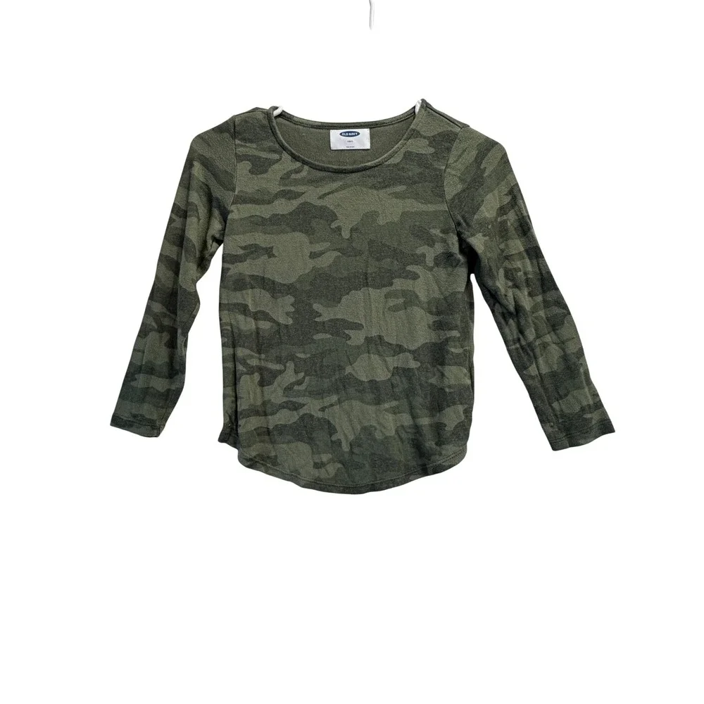 Old Navy Kids Green Camouflage Long Sleeve Curved Hem Knit Top S 6-7